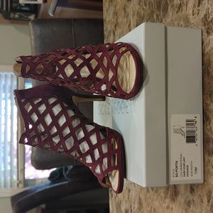 SoleSociety suede size10 dark eggplant caged high heel sandals NEW.